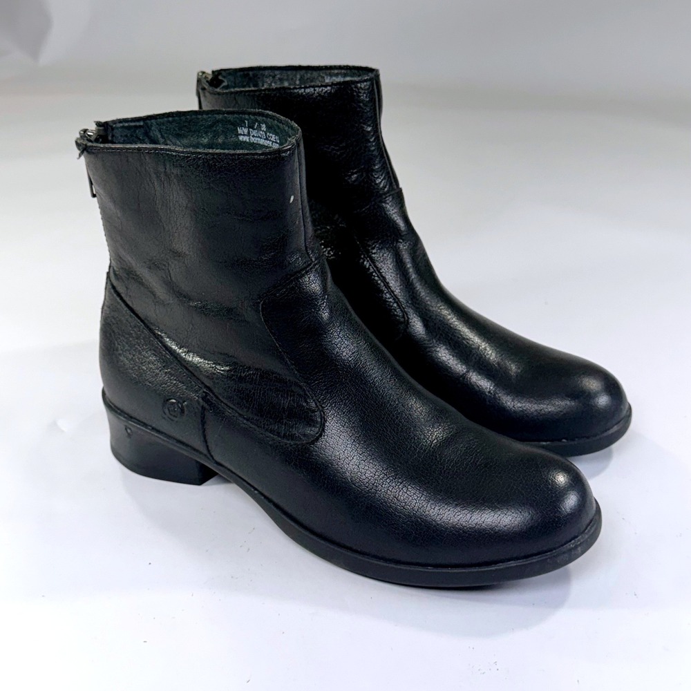 Born Ankle Boots Womens 7/38 Black Leather Biker Moto Classic Minimalist‎ Bootie